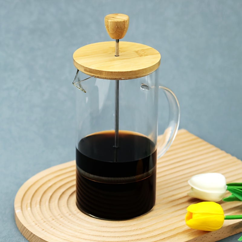 a single piece bamboo lid coffee press high borosilicate - Temu Mauritius