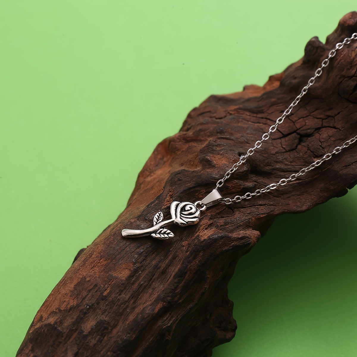 Vintage Rose Branch Pendant Necklace with Delicate Textures