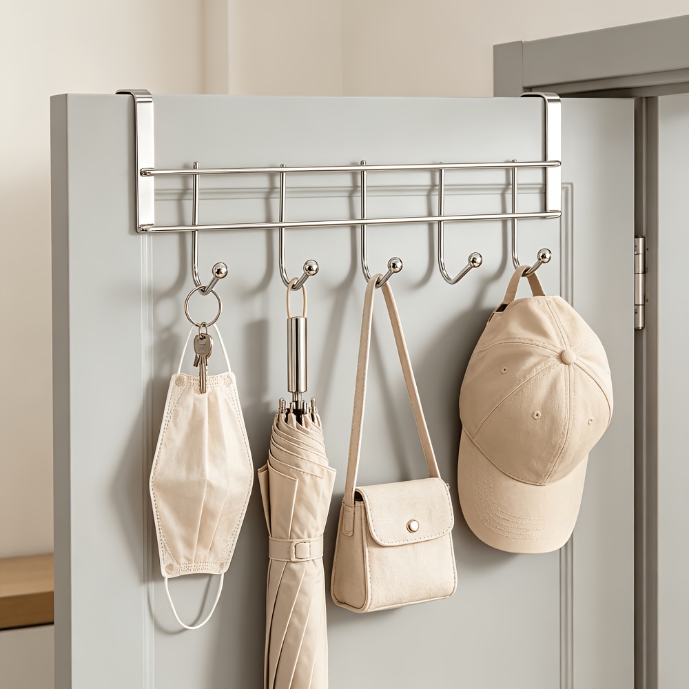 TEMU Over-the-door Hooks, No-drill Traceless Multi-hook Hanger, Thickened Solid Construction For Strong Load-bearing, Rust-proof And Durable With No