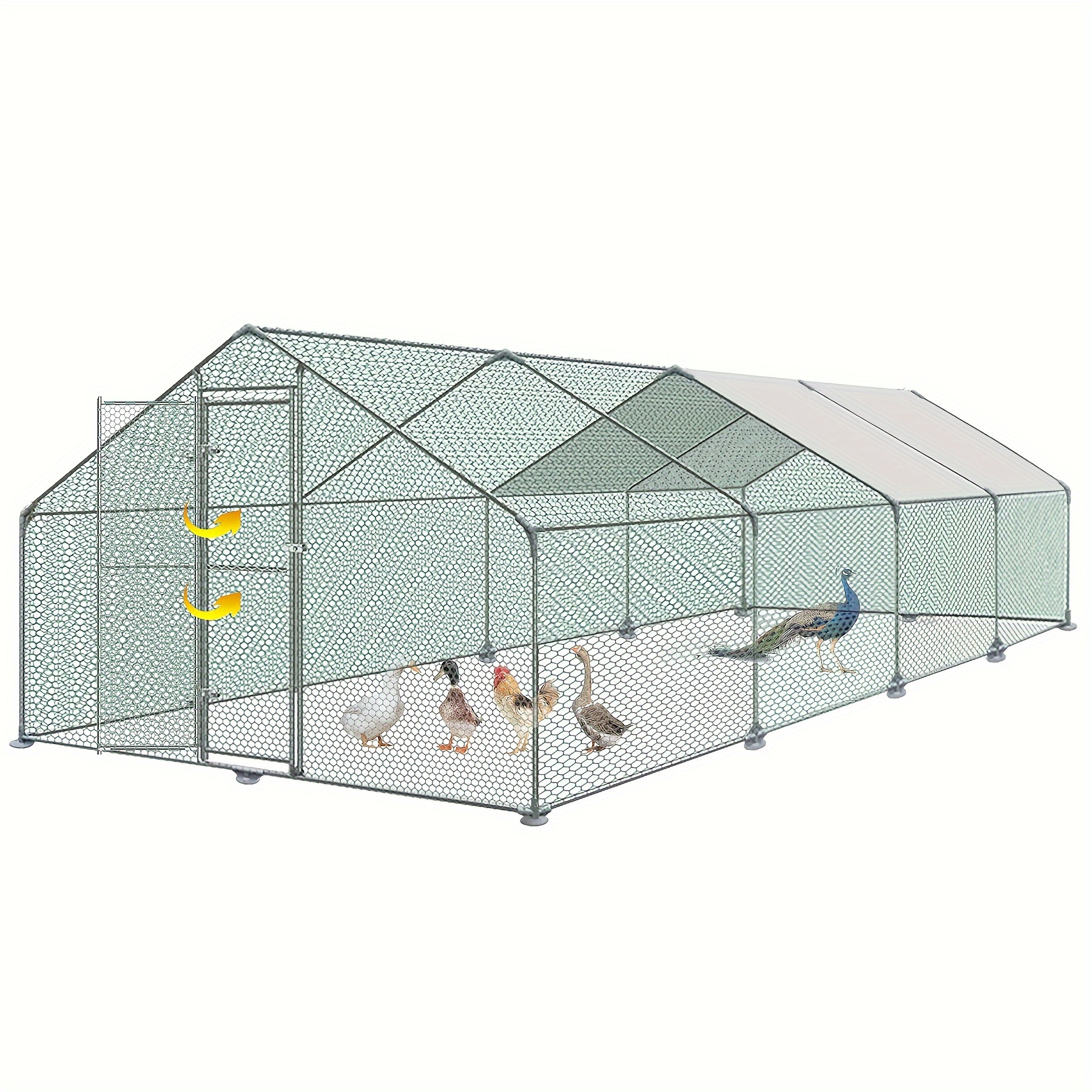 

Yardin 3x8x2m Poultry Coop Made Of Galvanised Steel Frame, Pe Roof & Pvc Netz, Outdoor Chicken Cages With Door & Safety Lock, Enclosure Hutch Walkable With 24m² Running Area For Animal Rearing, Plants