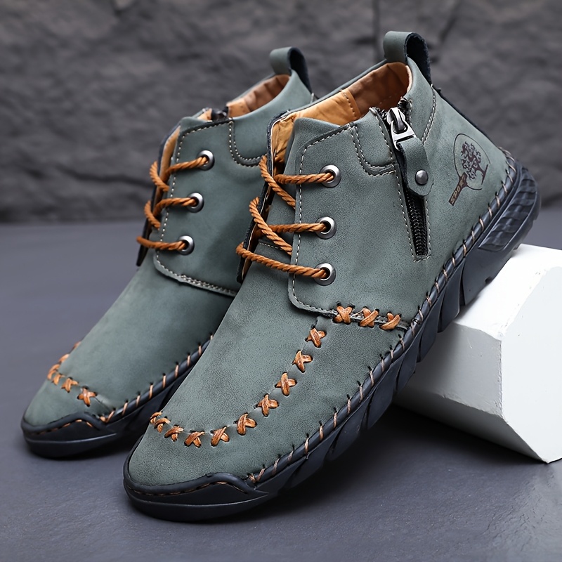 botas de tobillo retro para hombre color cordones con cierre