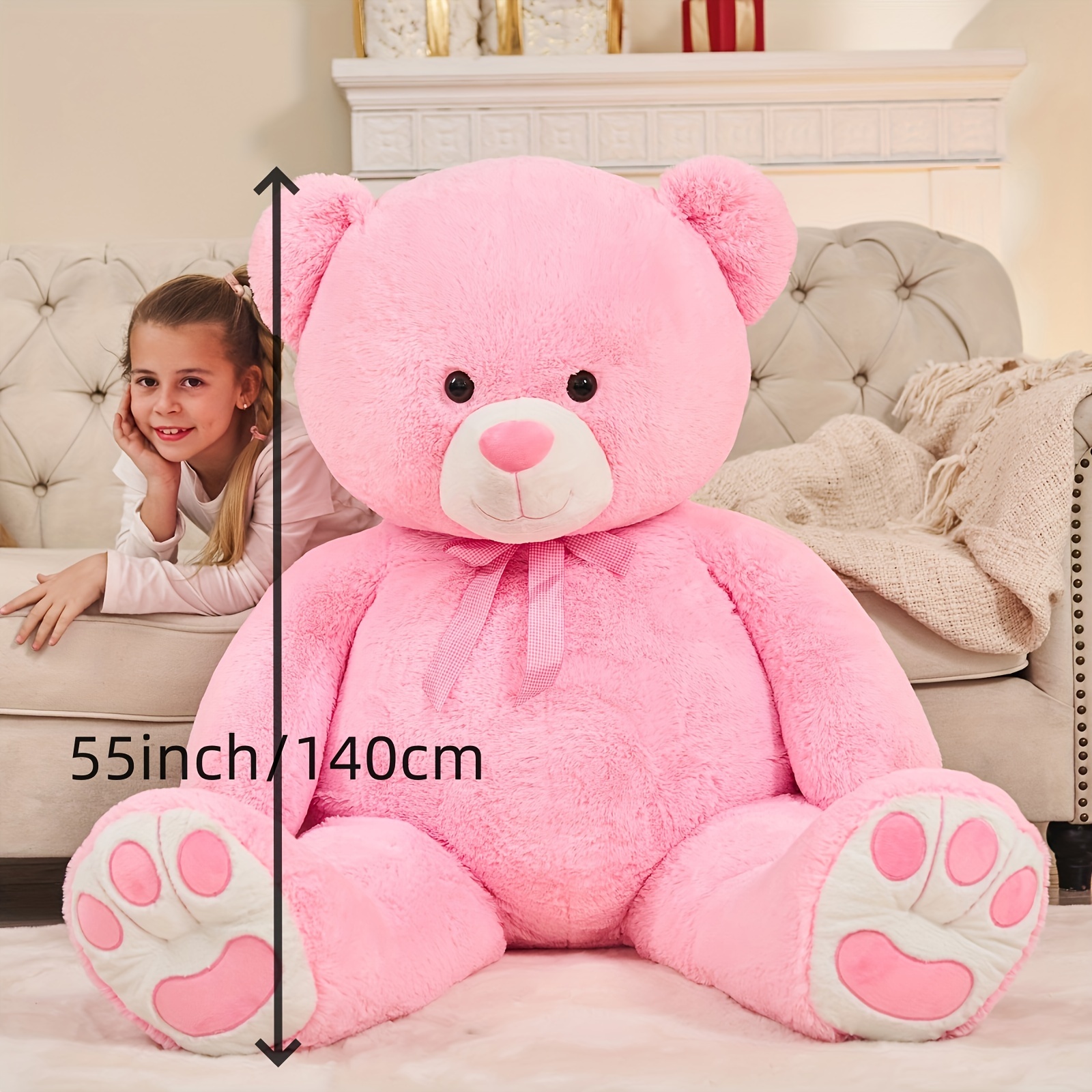 

55 Inch Teddy Bear Stuffed Animal, Big Stuffed Bear For Baby Shower Life Size Large Teddy Bear For Girlfriend Boyfriend Wife Childrenpink