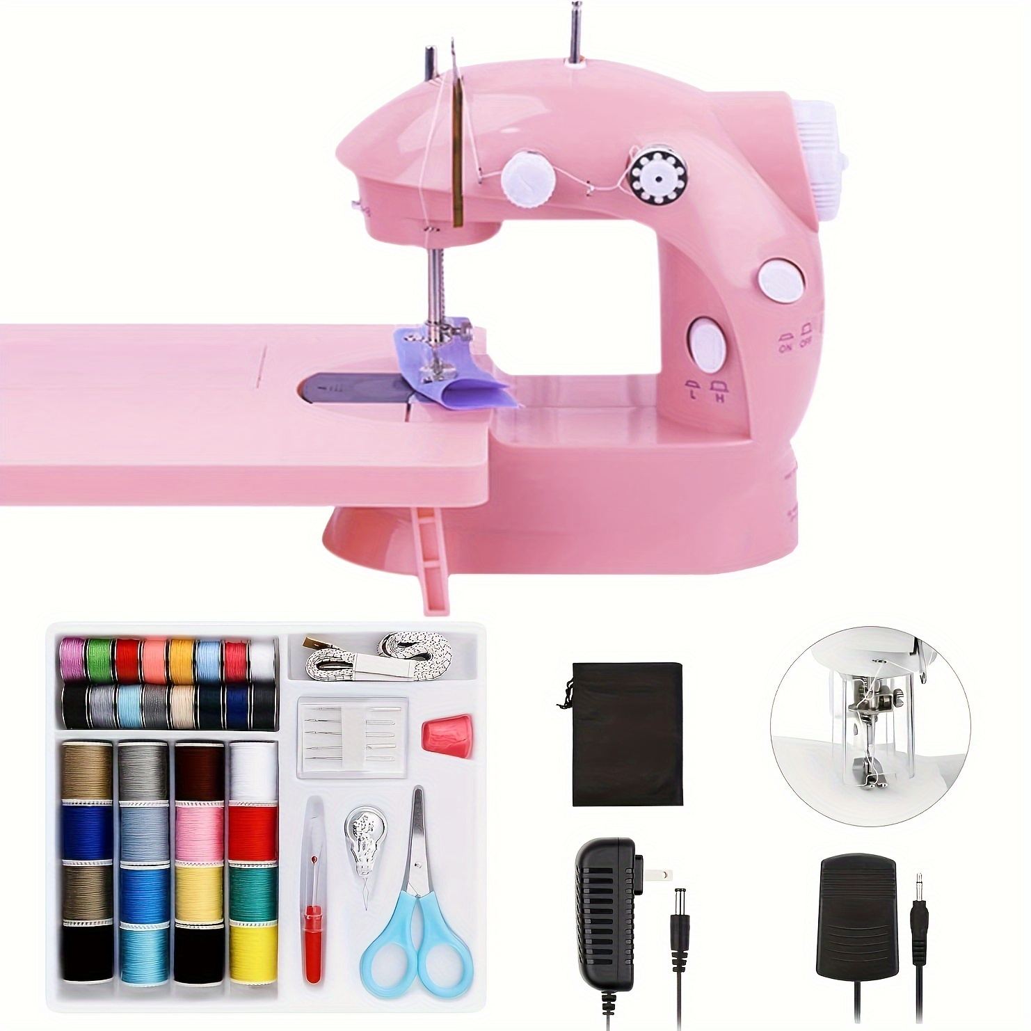 

Mini Sewing Machine For Beginners, 2- Portable Sewing Machine With Extension Table, Lightweight, Home And Travel Sewing Kit