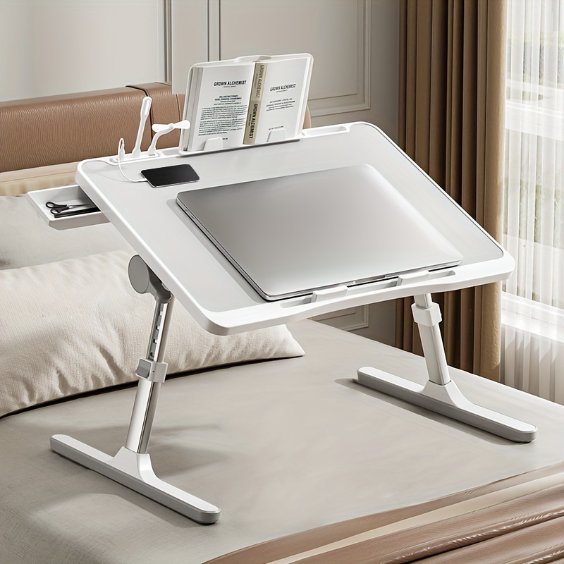 

Laptop Bed Table With Adjustable Height, Bed Laptop Table, Foldable Laptop Bed Table With Usb Charging Port, Handle, Desktop Card Slot, Side Drawer, Used For Dormitory Study Table, Bedside Small Table