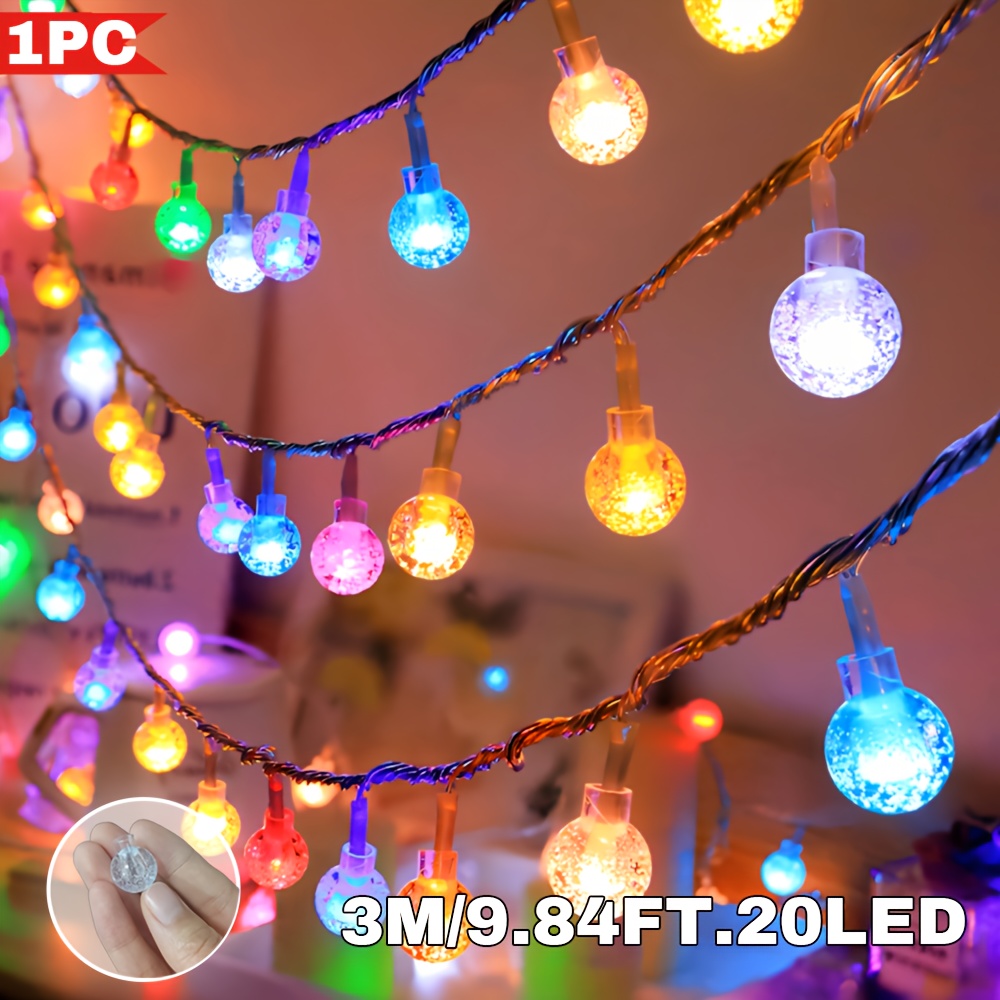 TEMU 1pc, Colorful Indoor String Lights, 40/20/10 Led, Crystal Bubble Ball Fairy String Lights, Hanging, Suitable For Room, Bedroom, Party, Wedding,