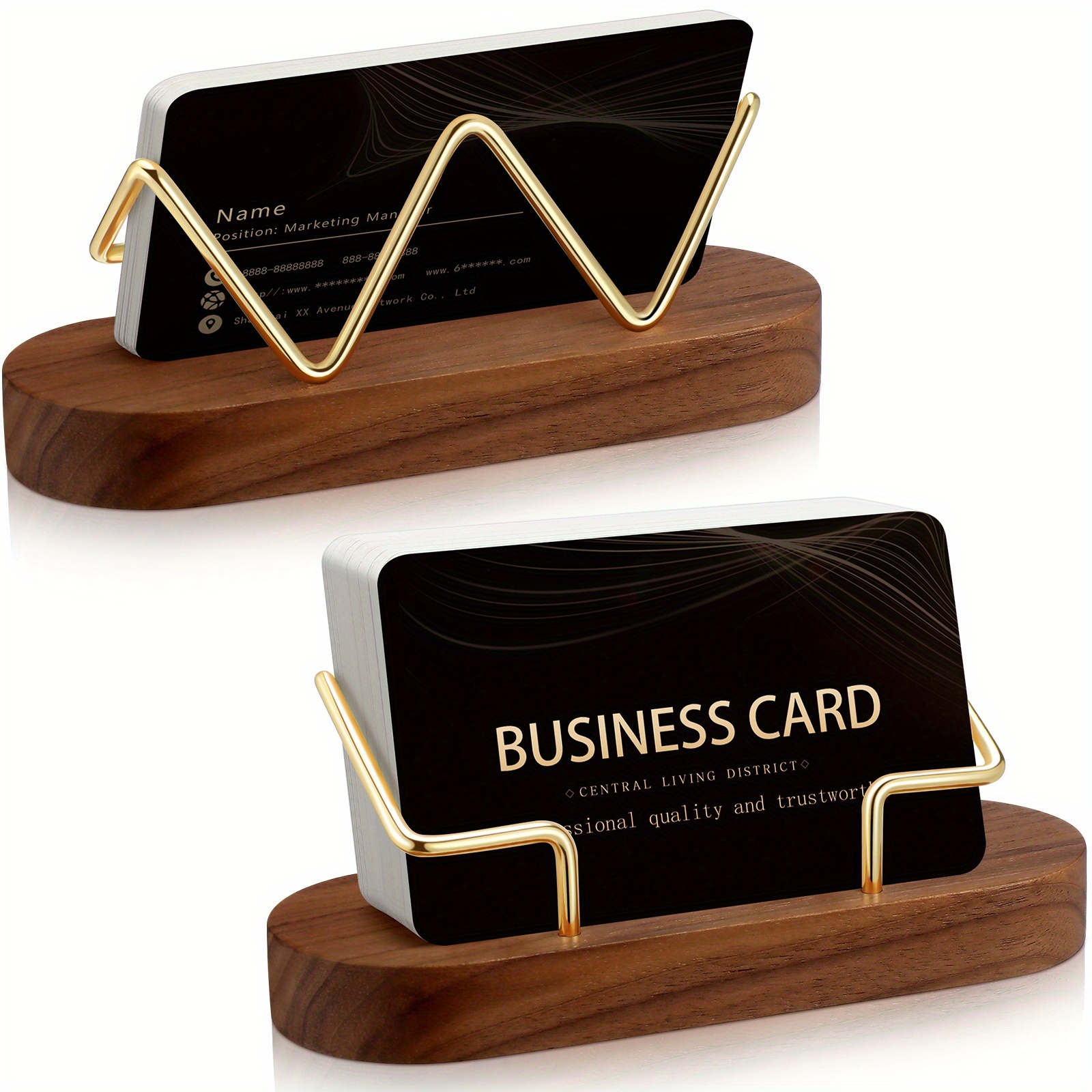 TEMU 2pcs Wood Wood Business Card & Postcard Holder - Horizontal/vertical Display Stand With Slot, Desk For Office & Home Desktop (compatible With