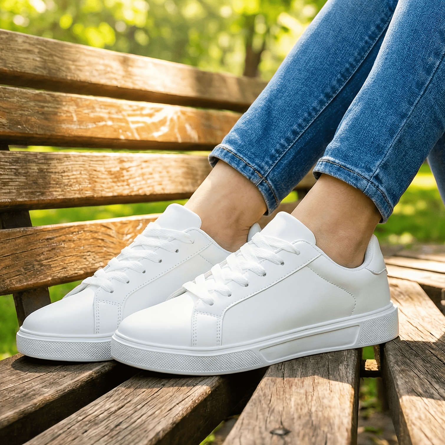 TEMU Women's & Men's Low-top Sneakers - Minimalist White Lace-up Skate Shoes With Tassel Detailing, Breathable Round Toe, Md Sole Suitable For