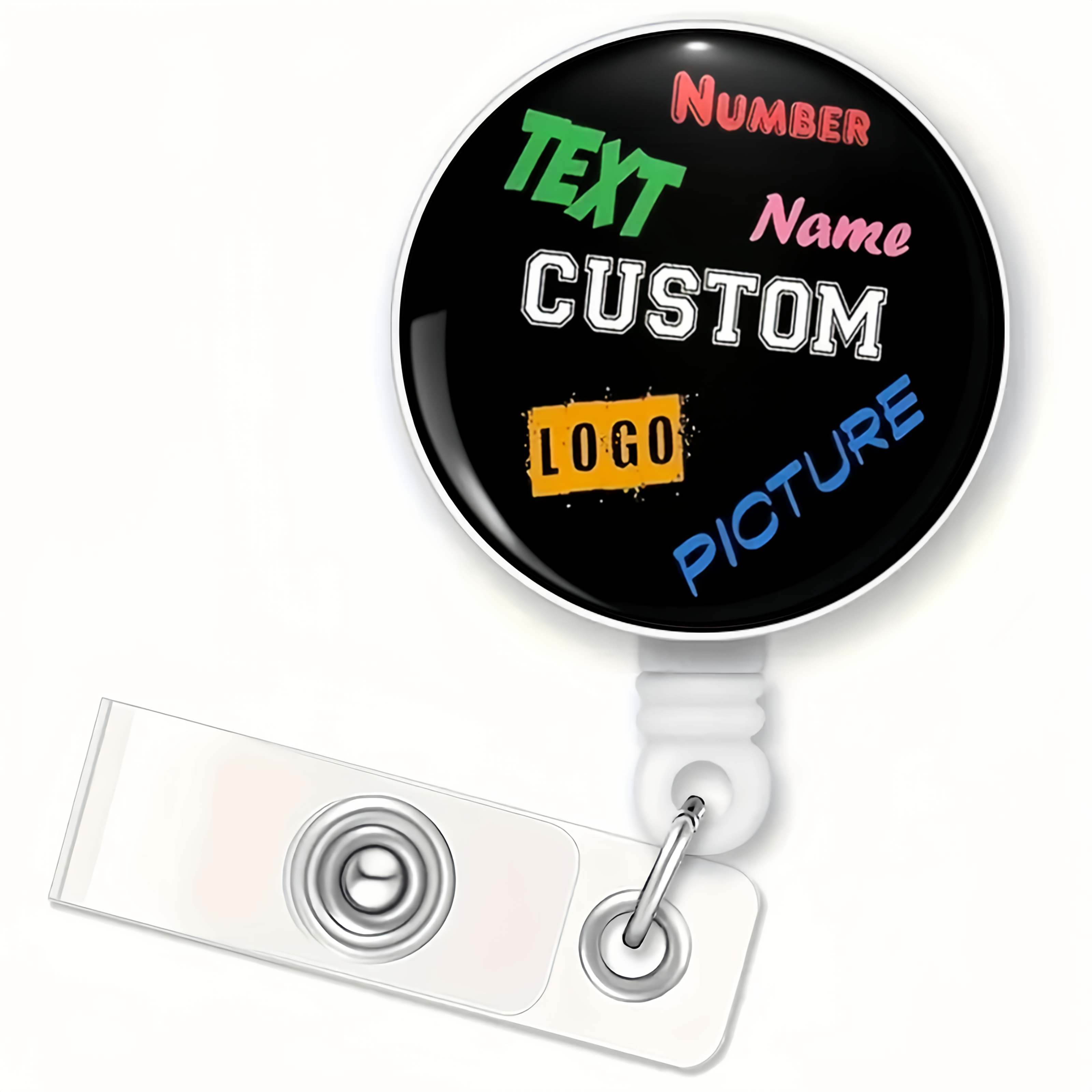 TEMU Customizable Badge Reel With Text/photo/logo - Retractable Id Holder With Crocodile Clip, 360° Rotating Metal Snap, Durable Abs & Nylon Thread