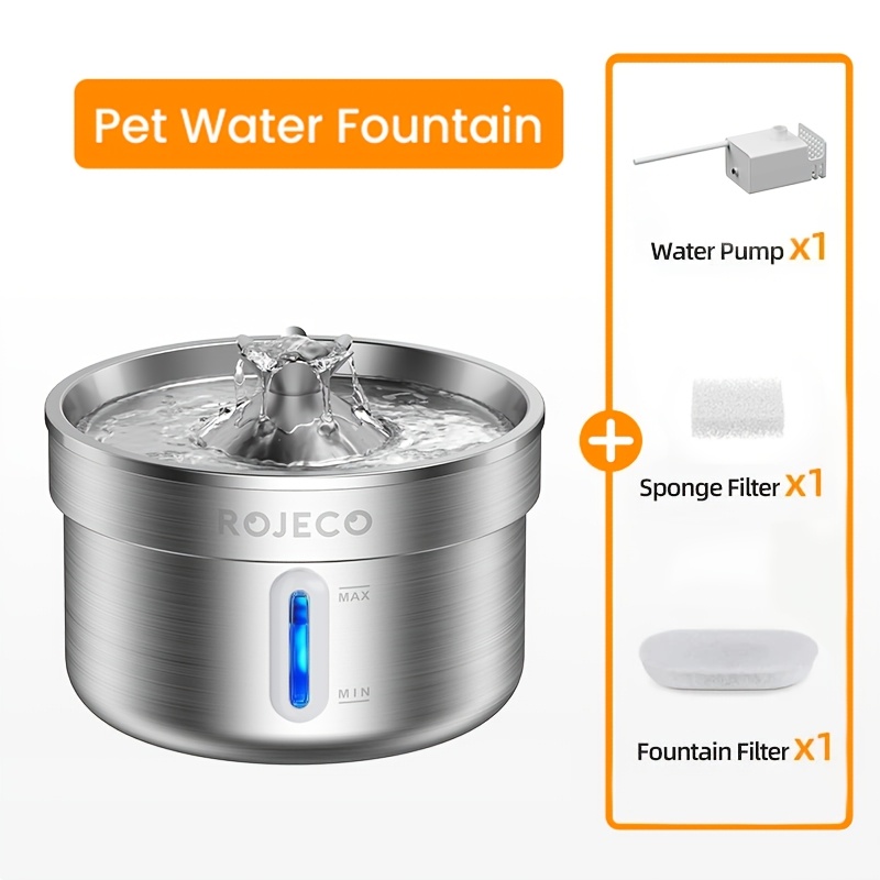 2l Cat Fountain Drinking-rojeco 67oz Automatic Cat Water Fountain Stainless Steel-0.6gal Pet Water Fountain For Cats Inside-quiet Cats Water Bowl Dispenser For Pets & Small Animals, Without Battery