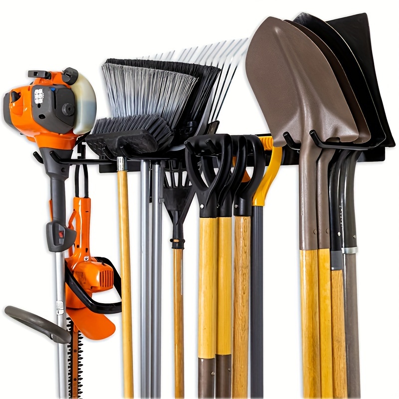 1pc Iron Garden Tool Organizer Rack - Wall-mounted Garage Storage Tool Holder For Shovels, Rakes, Brooms, Hoses