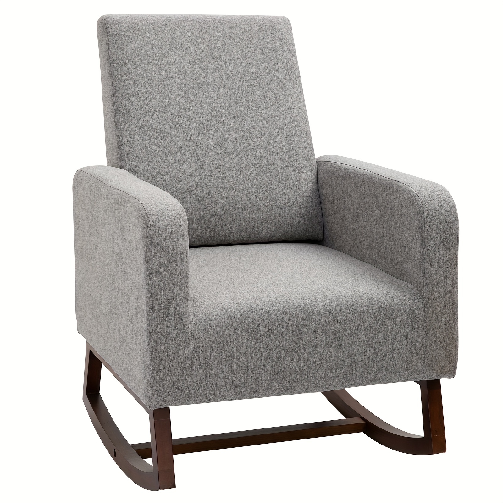 

Homcom Accent Lounge Rocking Chair With Solid Curved Wood Base And Linen Padded Seat, Grey