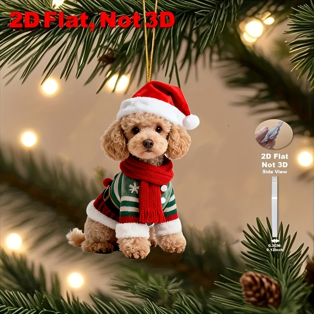 TEMU 2d Flat, 1pc Cute Poodle Christmas Ornament, Christmas Pendant, Christmas Tree Decoration, Bag Decoration, Home Decor Pendant, Car Pendant,