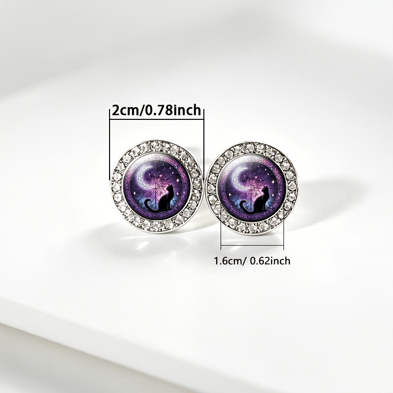 1 Pair Classic Imitation Crystal Stud Earrings with Cat Design