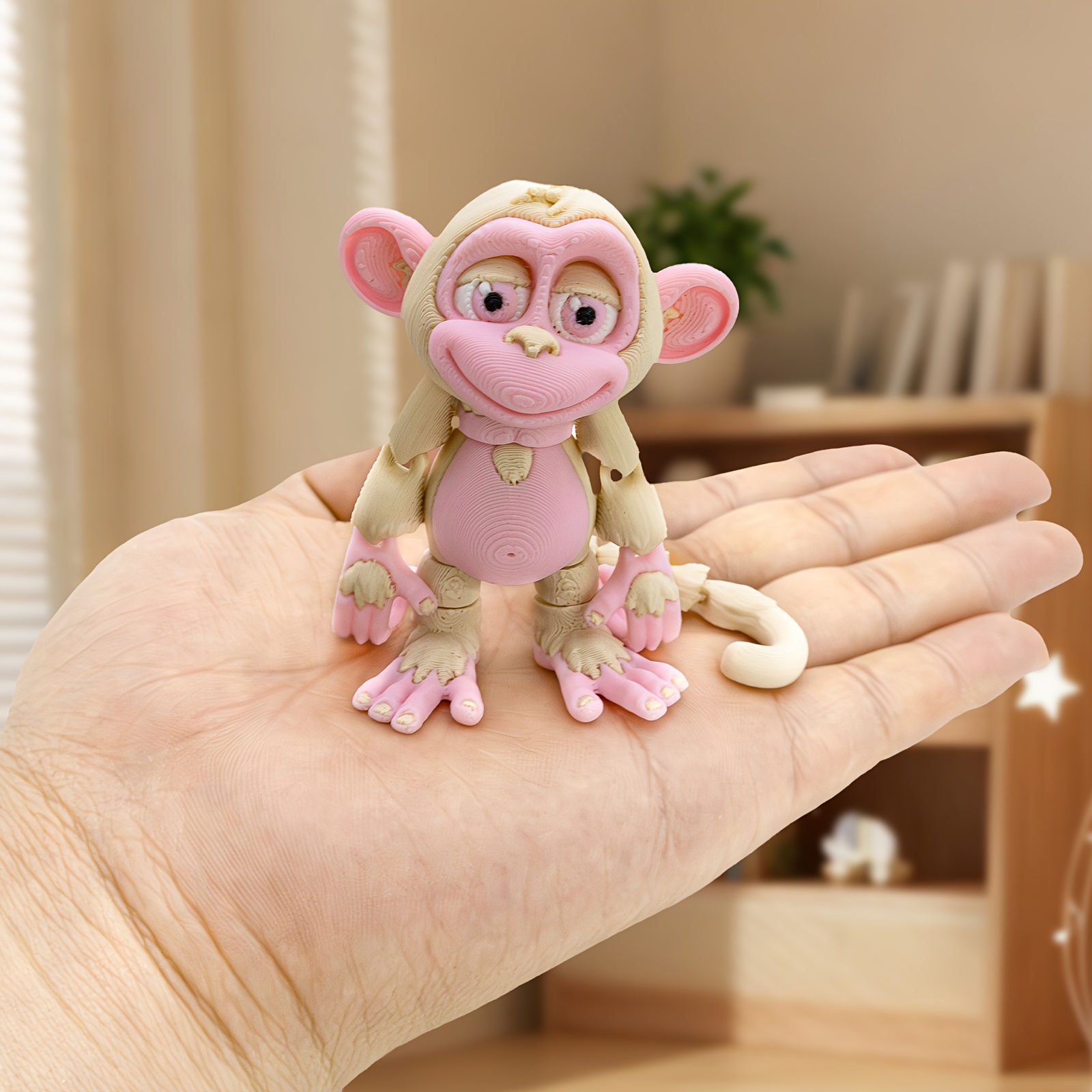 TEMU Cute Multicolor 3d Printed Pink Monkey, Palm-sized Mini Realistic Monkey Articulated Figure Sculpture, 3d Printed Full-body Articulated Doll