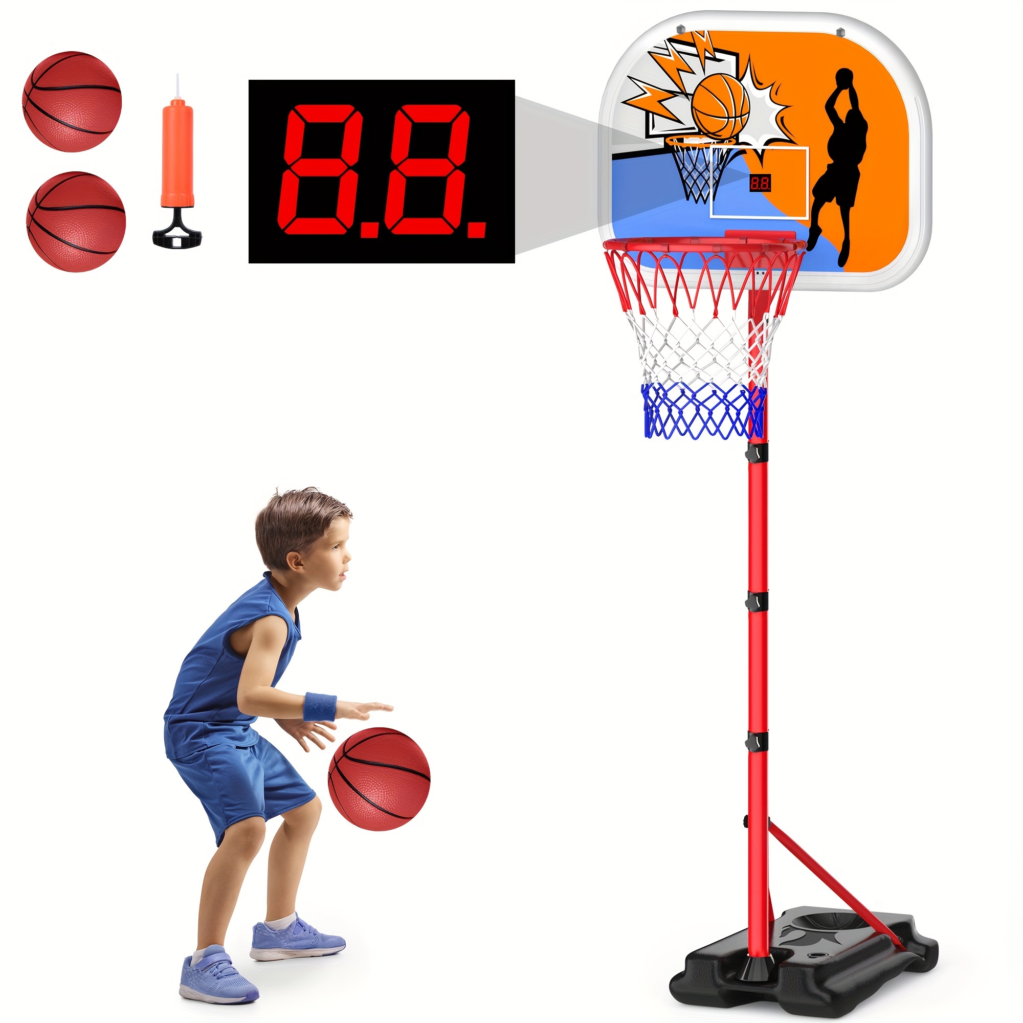 

Kids Basketball Hoop With Electronic Scoreboard Adjustable Height 3.4ft-5.9ft Basketball Goals Toddler Basketball Hoop Indoor Outdoor Outside Backyard Basketball Toys Boys Girls Gift Age 3 4 5 6 7 8