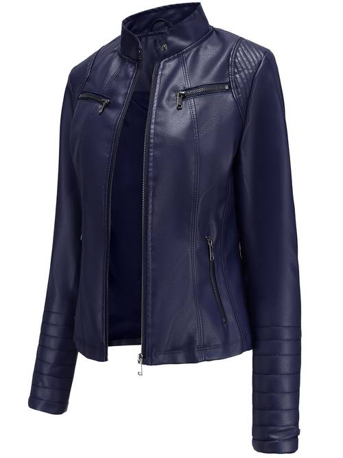 einfarbige reißverschlussjacke mit seitentaschen, herbst- und winter retro elegante langarmjacke, damen n788 lager