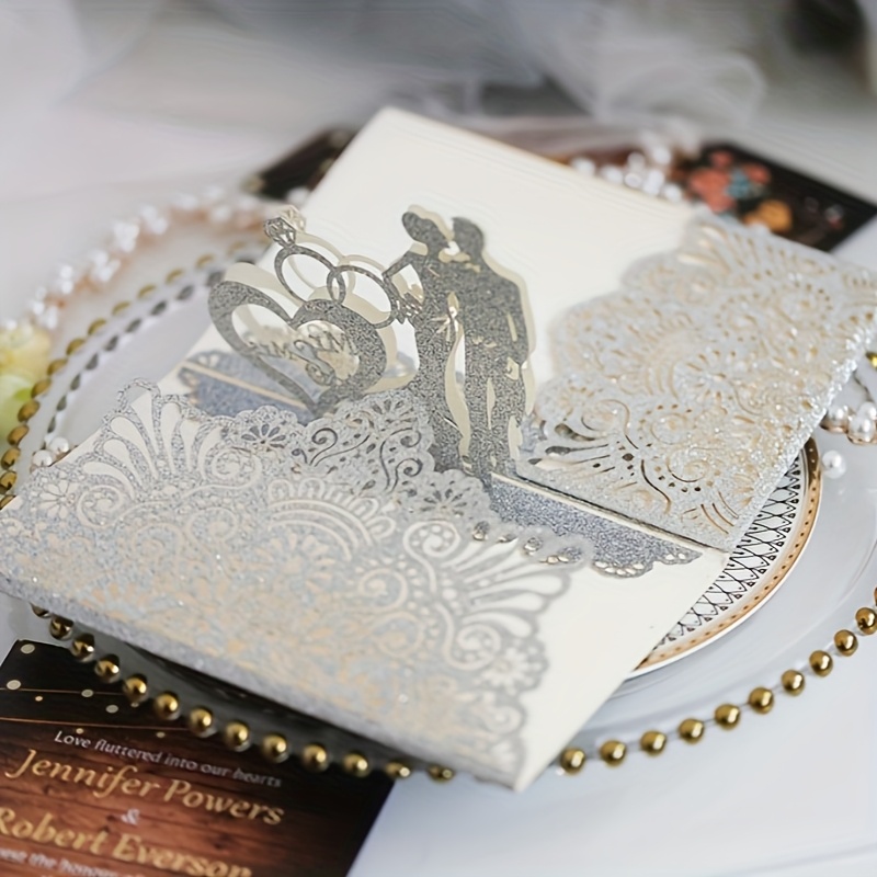 Image of 1 Set Laser Cut Wedding Invitation Cards Blank Inner Page Rsvp Card