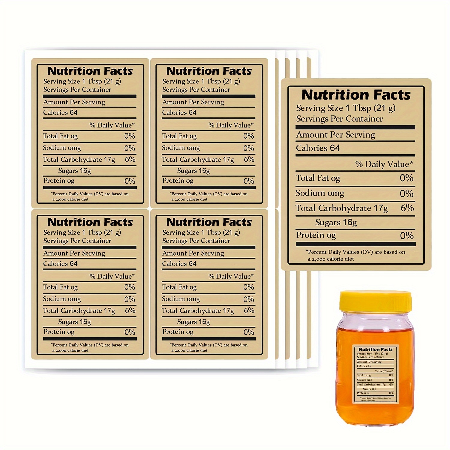 

120- -adhesive Labels, 1 Oz Jar, Calorie & , English , , Office Supplies, Labels For