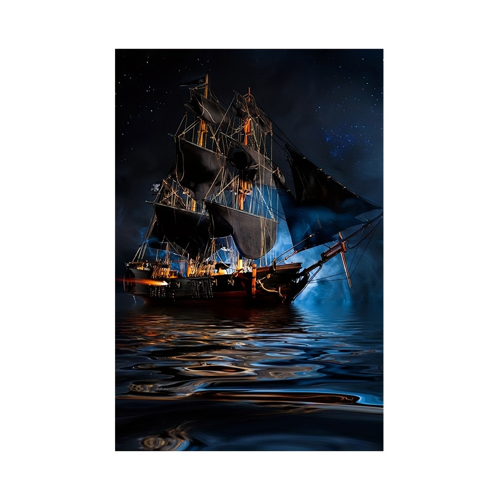 Pirate Ship At Sunset Poster Art Wall Painting Canvas - Temu