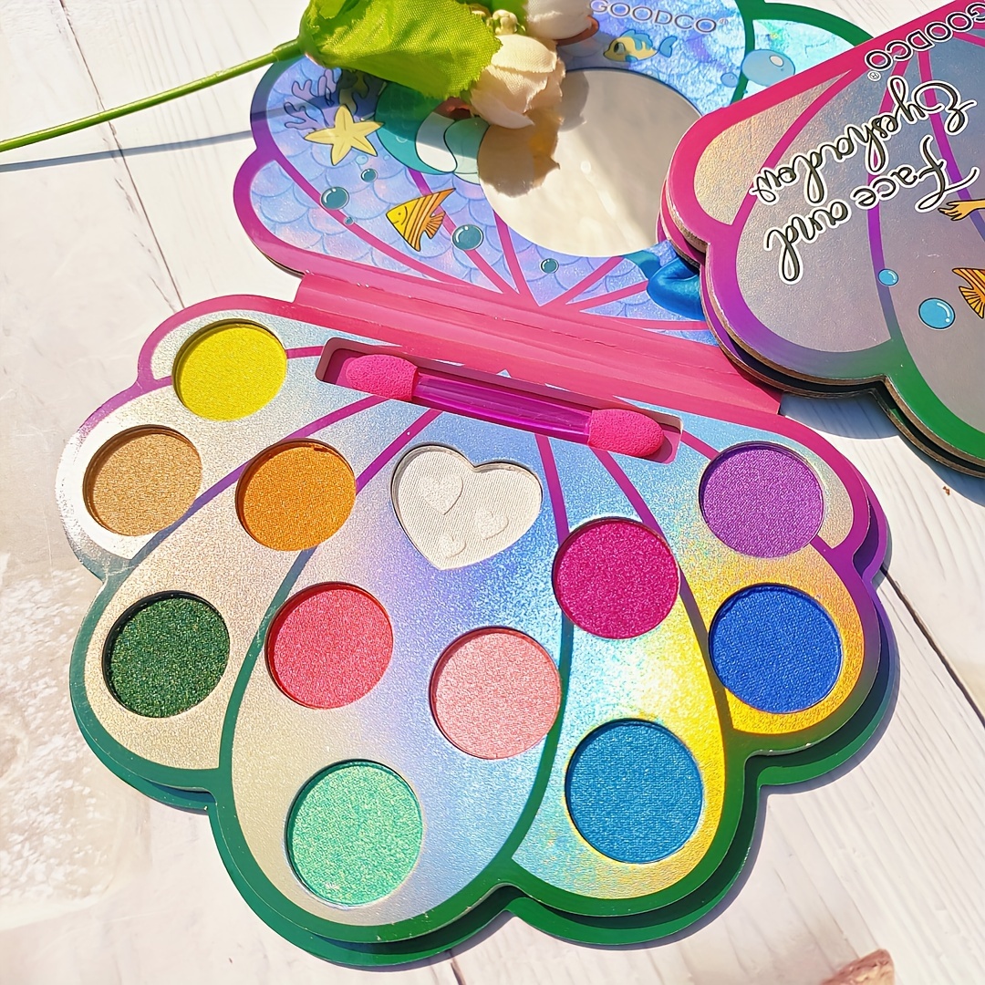 

Lovely 12 Colors Seashell Shaped Makeup Eyeshadow Palette Portable Easy Coloring Waterproof Women Glitter Face Palette Prom Festival Party Makeup Rainbow Color Eyeshadow Cream Contain Plant Squalane