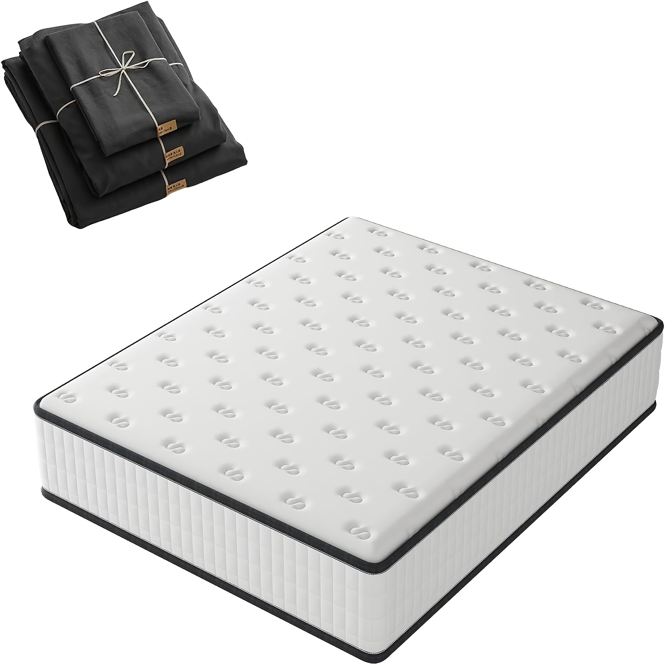 Image of Dewinner Sponge Mattress, Pressure Relief Memory Foam Hybrid Mattress And 4pcs Bedding Set, 7 Zones, Vacuum Rolled, Medium Firm, Pressure Relief, , 22cm Rolled Mattress