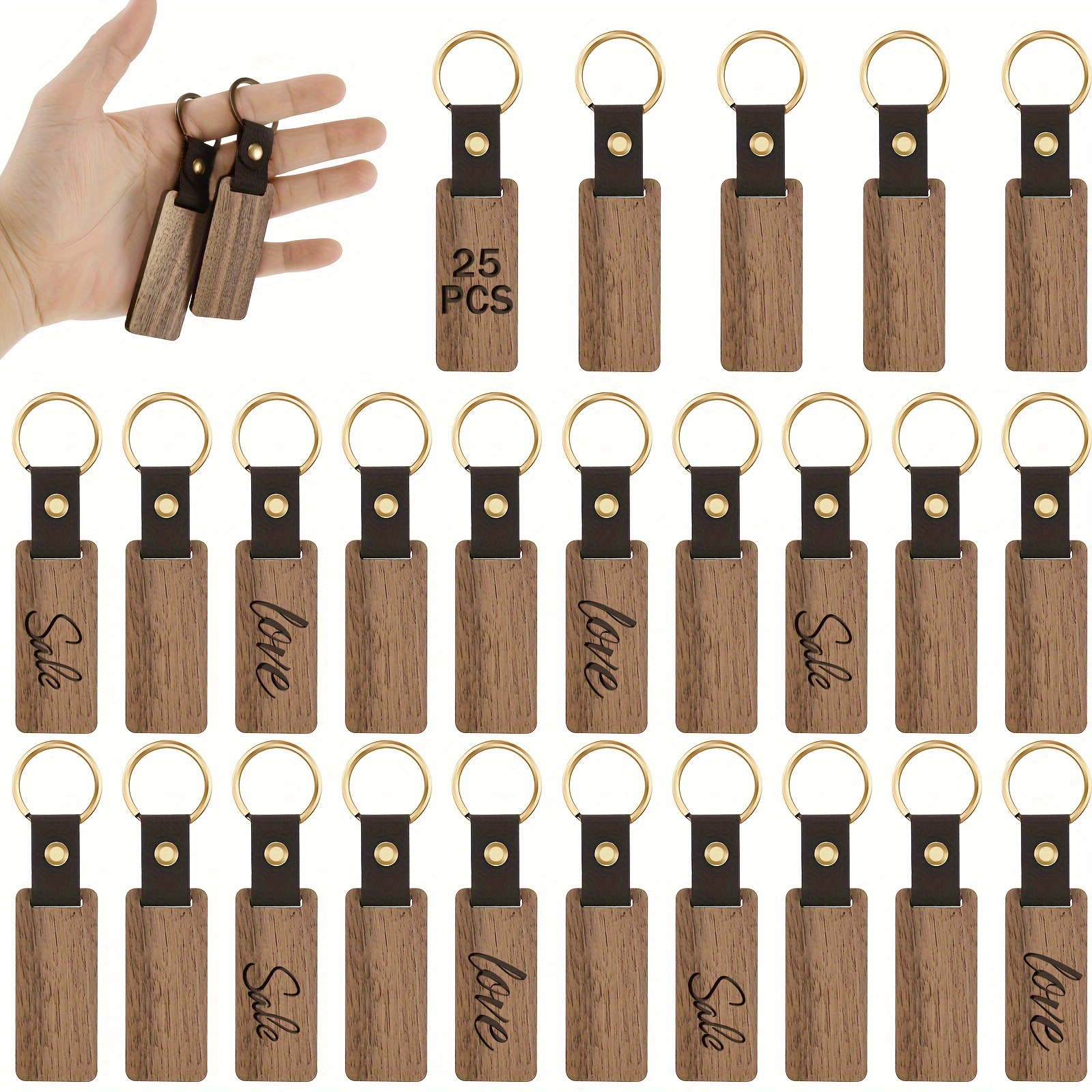 

100pcs Wooden Keychain Blanks Diy Blank Wood Keychains With Leather Straps Wood Keyring Blanks Unfinished Wooden Keychains For Engraving Key Tags Wood Crafts For Diy Key Chains 6.5x2.8cm