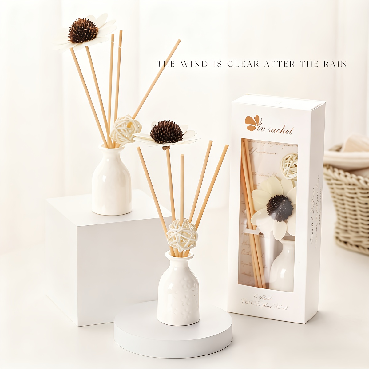 1pc gift box set of white ceramic bottle flameless accessories rattan reed and ball suitable for birthdays graduations weddings mothers day thanksgiving easter romantic gifts hotel room living room decoration and accessory set ornament Product details 1