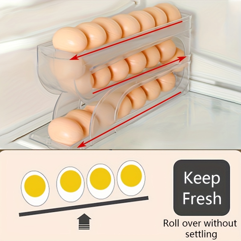 Space-Saving Automatic Egg Dispenser - Large Capacity, Transparent Rolling Egg Holder for Fridge & Kitchen Storage, Container Tray, Cabinet, On The Table