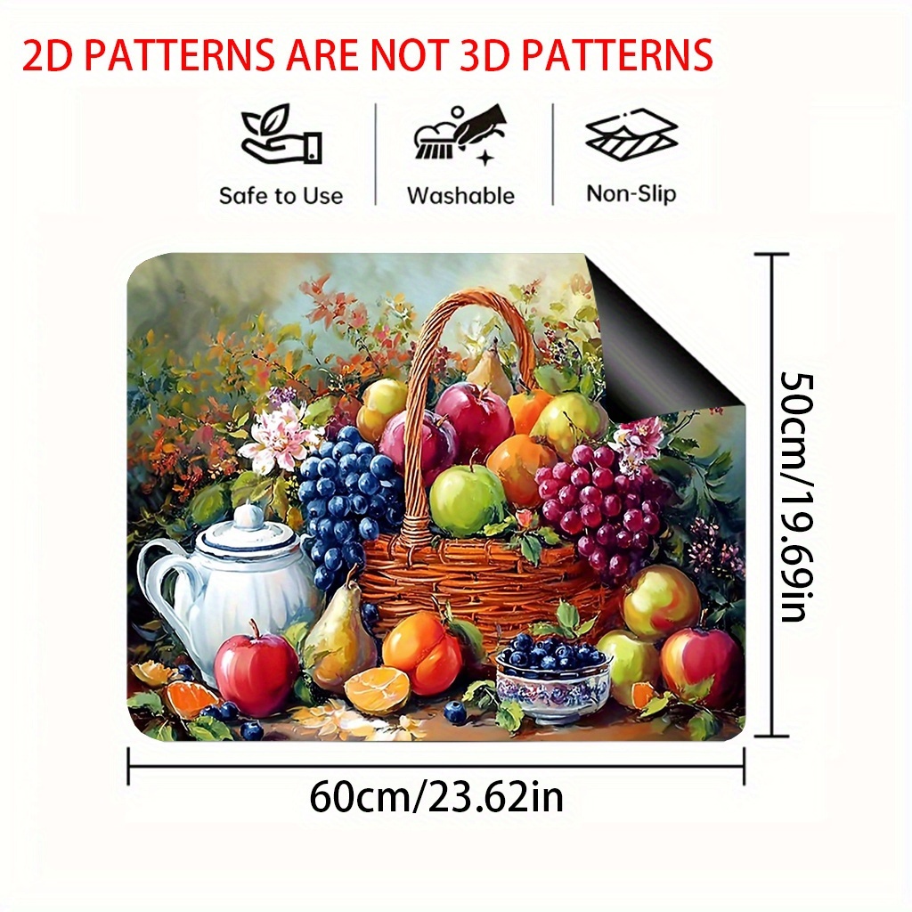 TEMU 1pc Gas Stove Top Protector & Fruit Basket Table Mat - Heat-resistant Stove Cover, Elegant 2d Flat Print For Gas Burners, Compatible With Gas