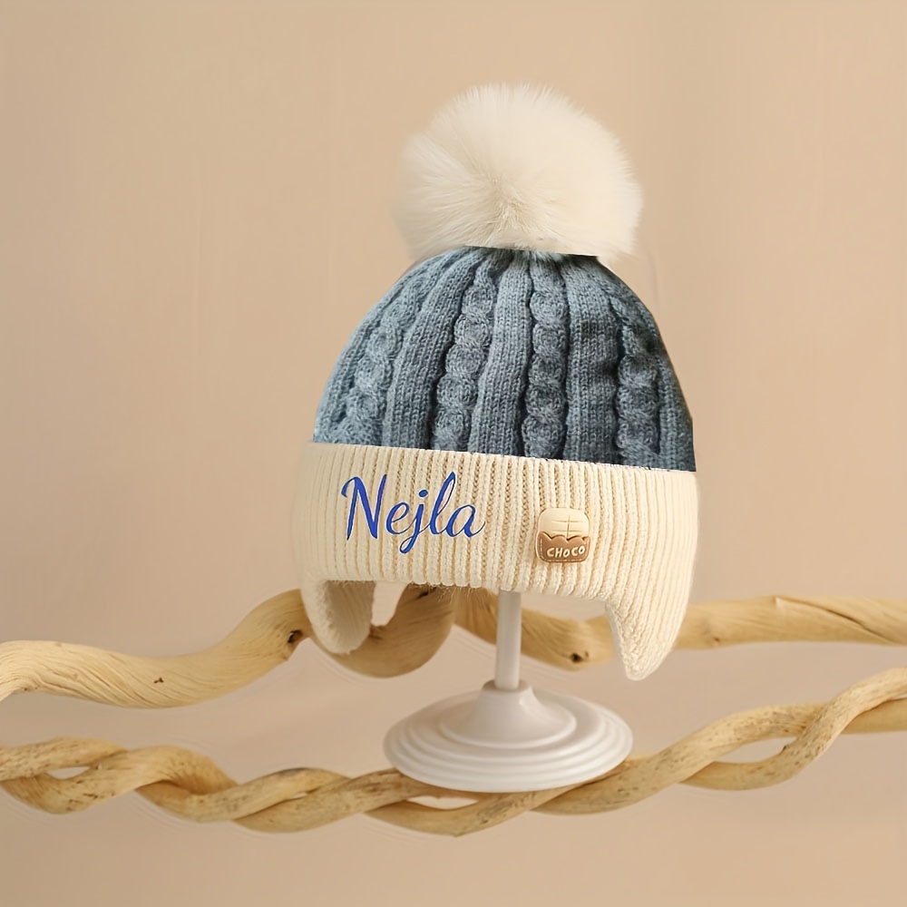 TEMU Personalized Embroidered Hat With Custom Name/text - Double-layer Ear Flaps & Stretchy Breathable Winter Suitable For Skiing, Mountaineering,