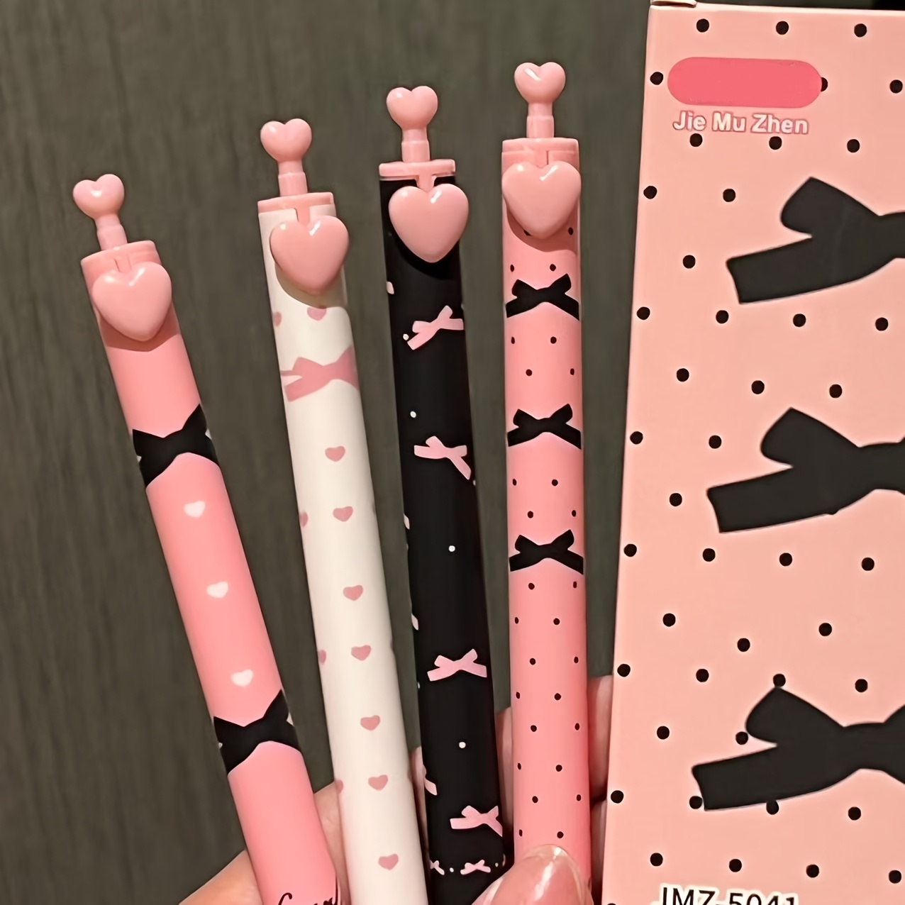 E-shop 4 Stück Box mit Rosa Schleifen-Gelstiften, 0,5 mm, schnelltrocknend & geschmeidiges Schreiben, süße Farben in Pink-Weiß-Schwarz, verschiedene