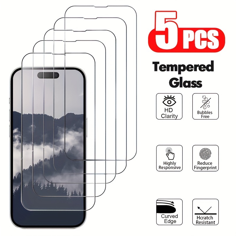 

5pcs Tempered Glass For Iphone 15 14 13 12 11 Pro Max Screen Protector For Iphone 15 Plus 14 Pro 7/8/se2 X/xs Xr Glass Film