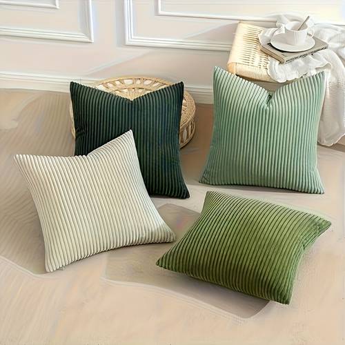 4pcs luxury striped velvet cushion coverssoft sofa pillow covers zipper closure multiple sizes machine washable sage green for sofa living room home decor