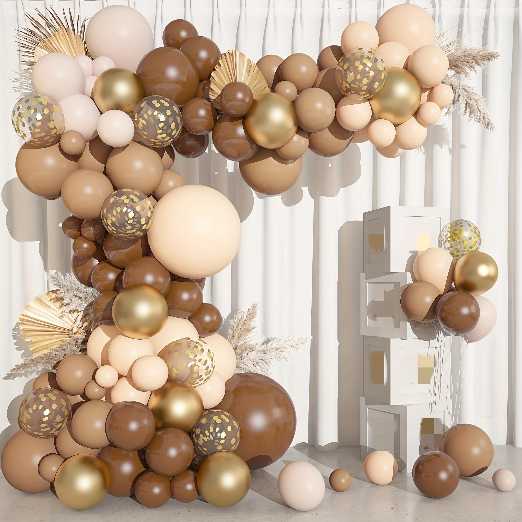

132-piece Boho Chic Balloon Garland Kit - Brown, Nude & Golden Shades For Woodland Bear Weddings, Safari Birthdays, Bridal Showers & Anniversaries - Versatile Indoor/outdoor Party Decor