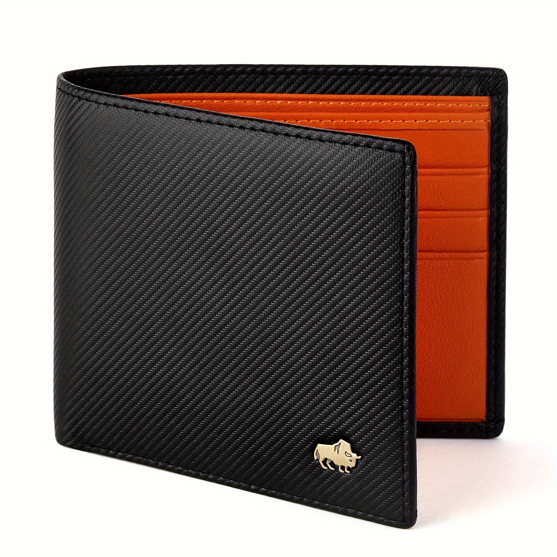 

Rfid Blocking Men's Bison Denim Leather Wallet - Carbon Fiber Design, Front Id Window, 1 Bill Slot, 6 Card Slots