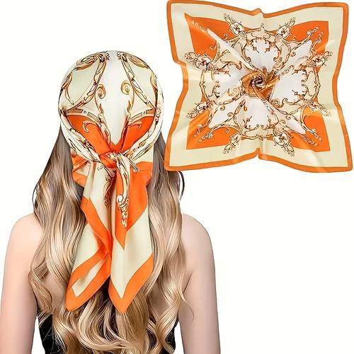 1pc womens elegant baroque long shawl extra long 27 56x27 56 inches luxury orange red print for islamic prayer formal events everyday outfits elegant vintage accessory for women