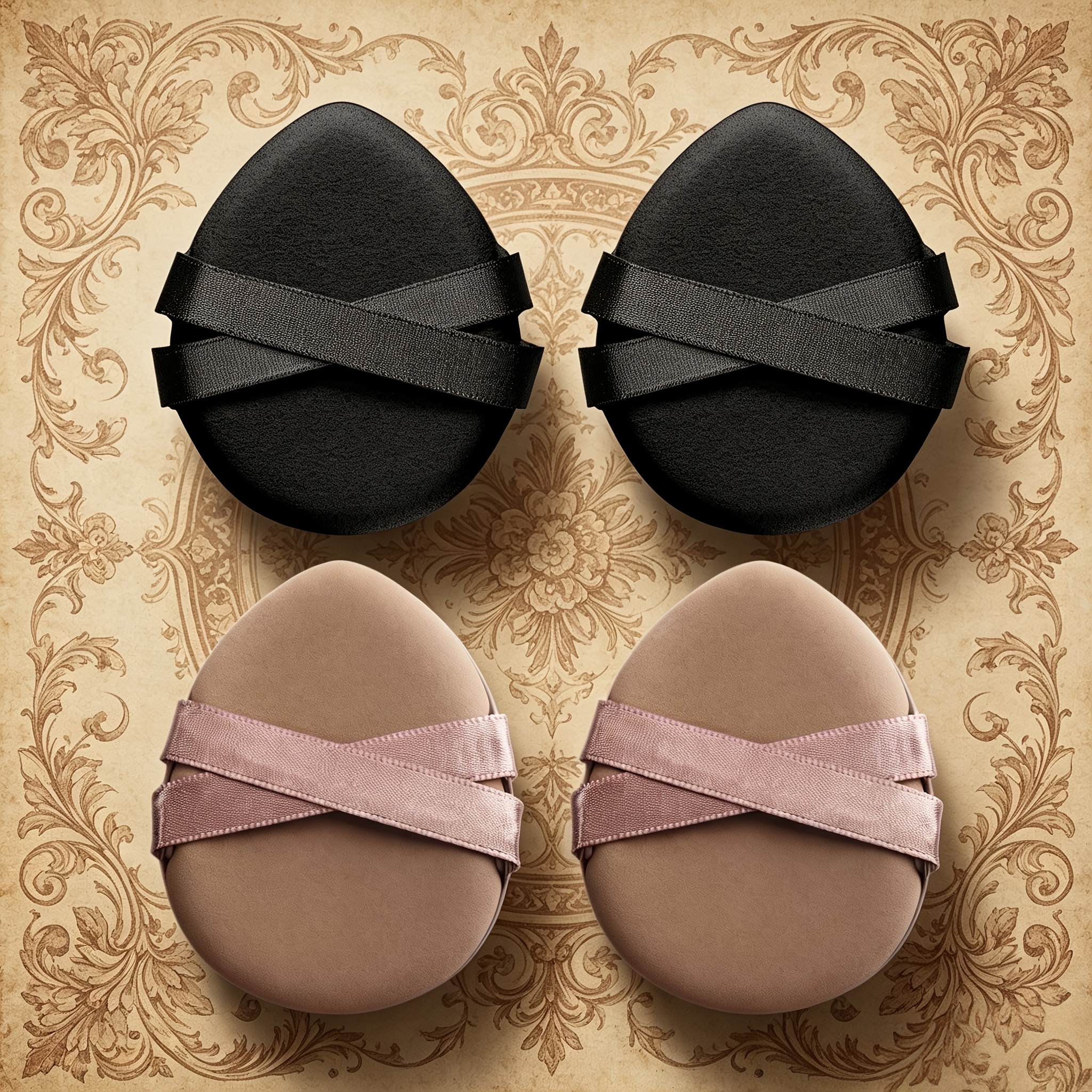 TEMU Set Of 4 Reusable Makeup Sponges With Dual Straps - Soft, Comfortable, And Lightweight, Perfect For A Flawless Look, Suitable For And Foundation