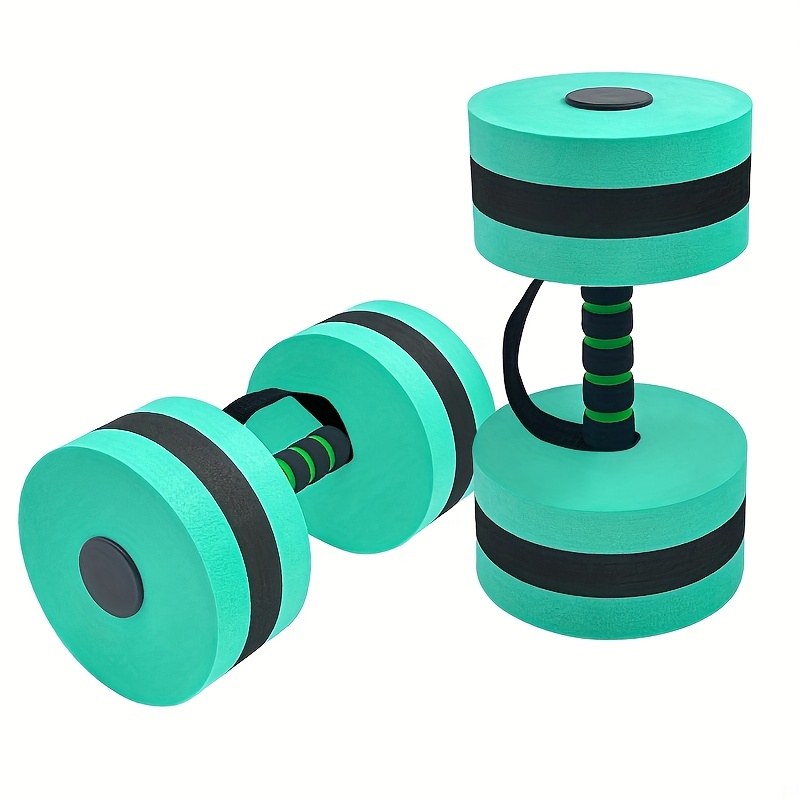 TEMU 2pcs Waterproof Barbell & Dumbbell Set - Heavy-duty Eva Fitness Equipment With Non-slip Grip, Green & Black Weight Plates For Home Gym, Pool,