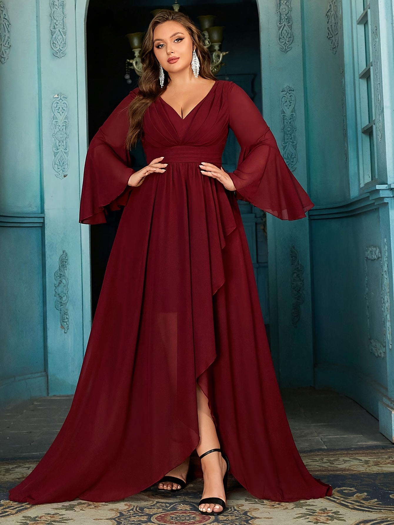 green emerald velvet dress Plus Size Bordeaux Lace Dress