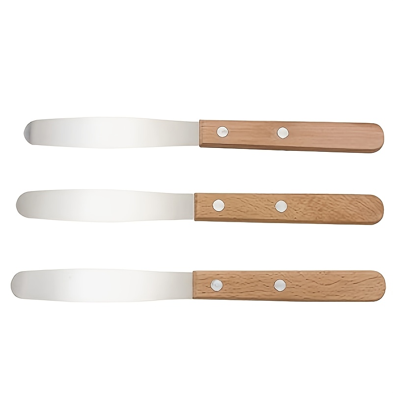 TEMU 3pcs Stainless Steel Plaster Mixing Spatula Set, Wooden Handle, Laboratory Stirring Rod And Spreader