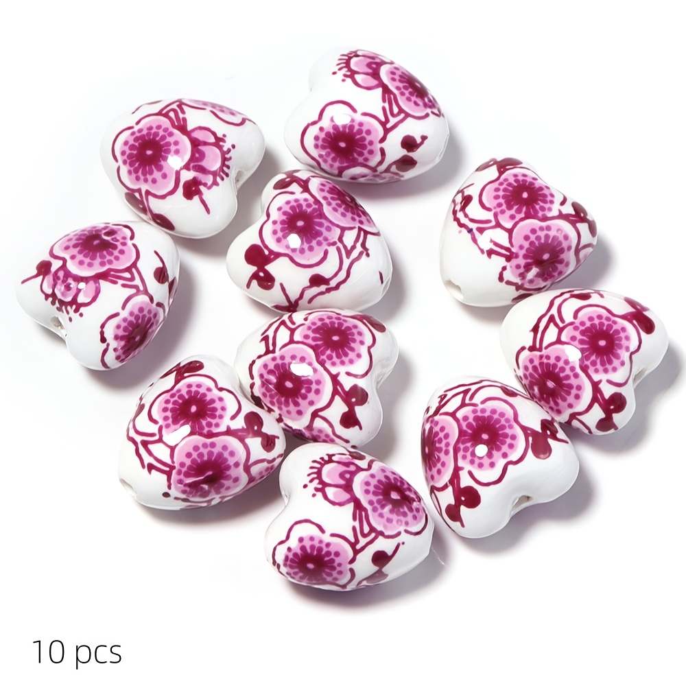 10pcs Random Color Ceramic Peach Heart Beads for Jewelry Making