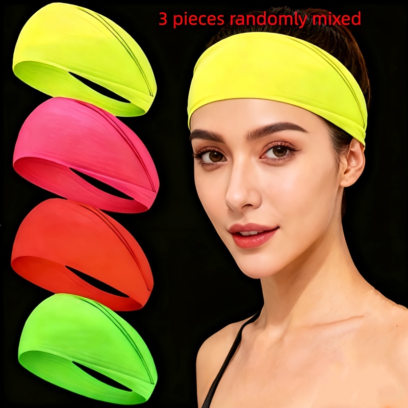 TEMU 3 piezas de diademas fluorescentes que absorben el , diademas fluorescentes de estilo minimalista para mujer, cintas para el pelo elásticas y