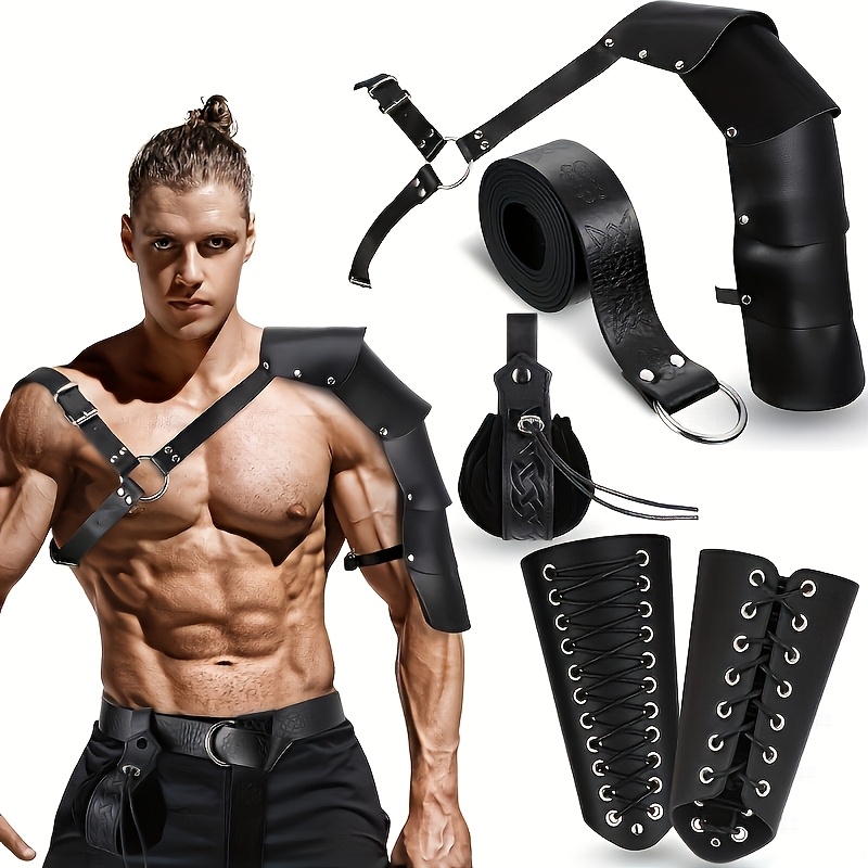 Image of 3pcs/5pcs Of Vintage Renaissance Medieval Viking Belt/shoulder Armor/guardian/purse Setknight Cape Arm Guards Renaissance Viking Additions Halloween Costume With Men's And Women's Larp