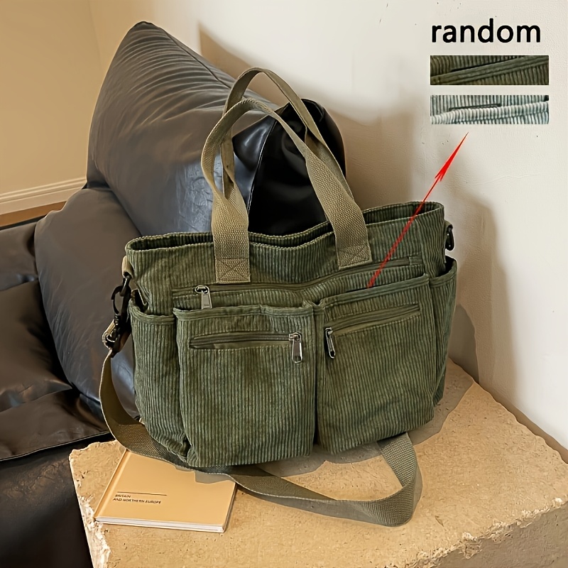 TEMU Borsa tote da pendolare versatile da trasportare in velluto a giapponese, borsa a tracolla casual letteraria per studenti