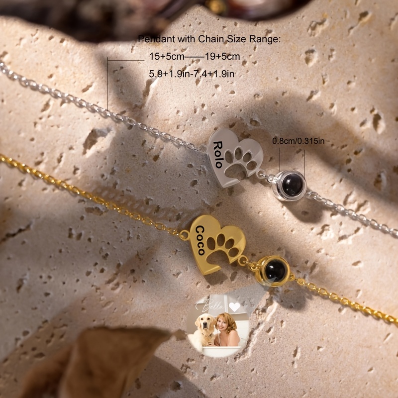Minimalist Custom Paw Print Heart Photo Bracelet