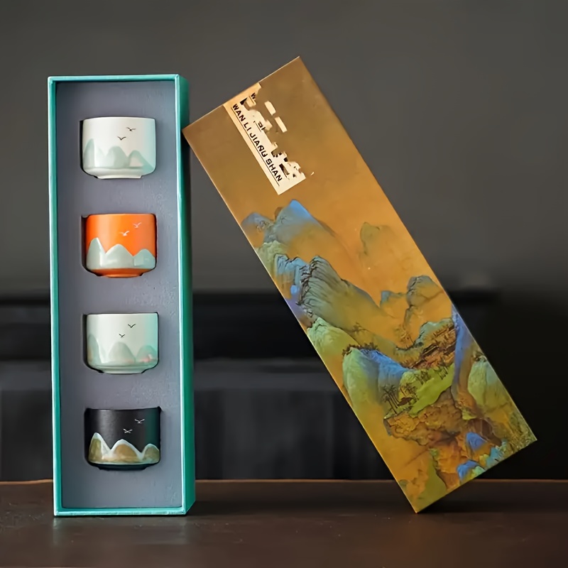TEMU Set Of 4, Tea Mug, Spring Festival Tea Gift Package, Family , Chinese Scenery Tea Mug, Drinking Cup, Tea Mug, Gift For Father's Day