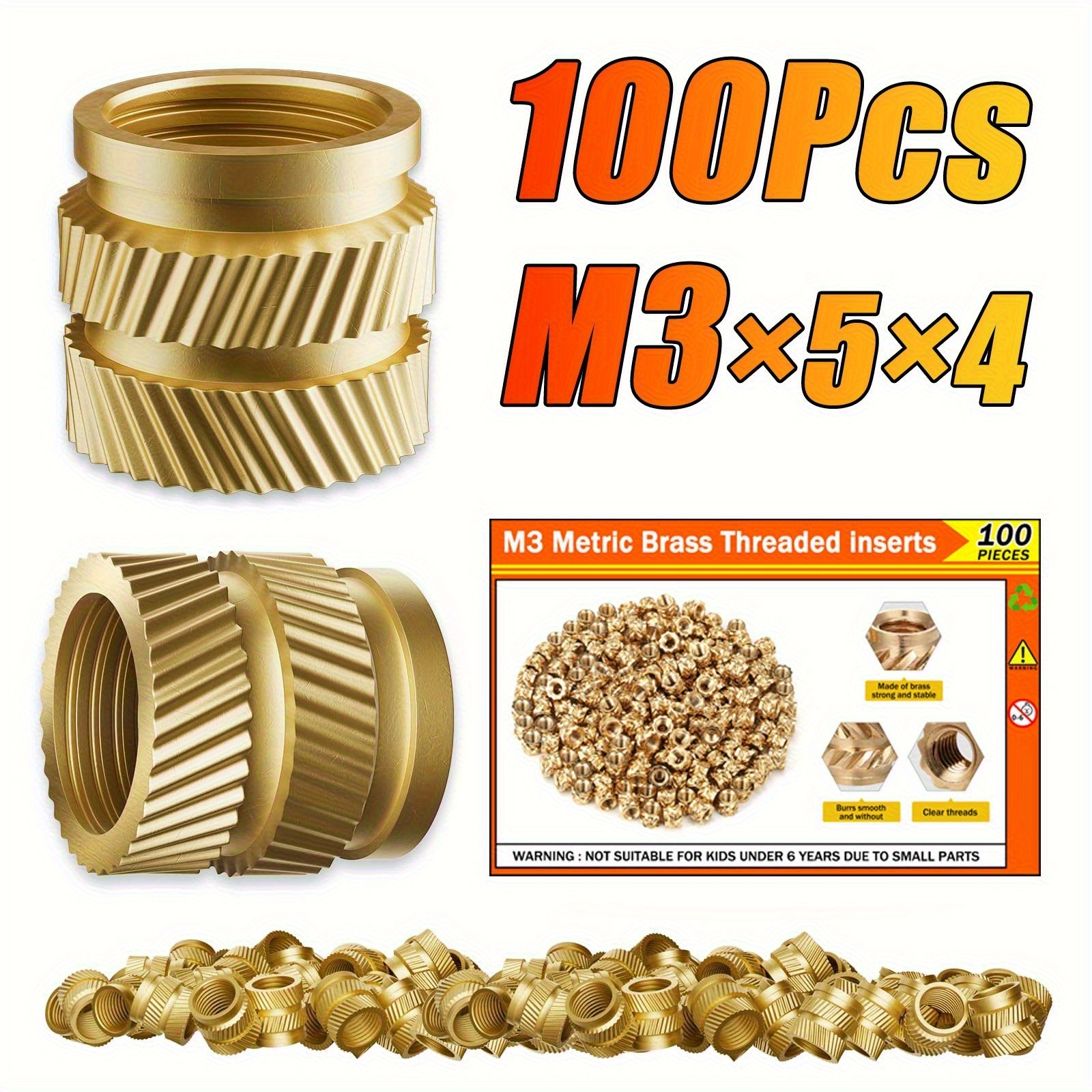 TEMU 100 piezas BOVILEVR 100 piezas=100 piezas (Cantidades Disponibles) Insertos Roscados Termoestables Adecuados para Componentes de Impresión 3D,