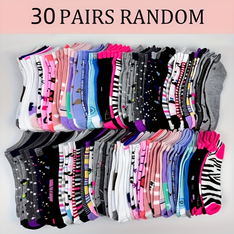 TEMU 10-pair/20-pair/30-pair Random Styles, Floral Print, Striped, Polka Dot Valentine's Day Couple's Ankle Socks