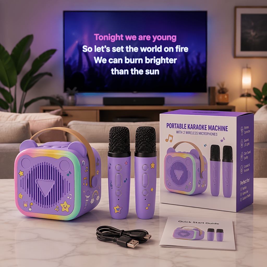 TEMU Mini Karaoke Machine, Bluetooth Karaoke Speaker With 2 Wireless Microphones - Portable Wireless Karaoke Speaker, Portable Karaoke Machine For