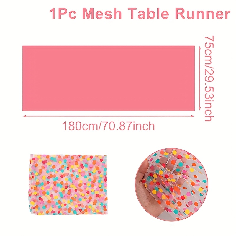 Image of 1pc, Tablecovers, Rainbow Dots Tulle Mesh Table Runner, 180*75cm, White Background Polyester Table Flag, Happy Birthday Party Supplies, Wedding Bride Party Decoration, Baby Shower Party Decoration